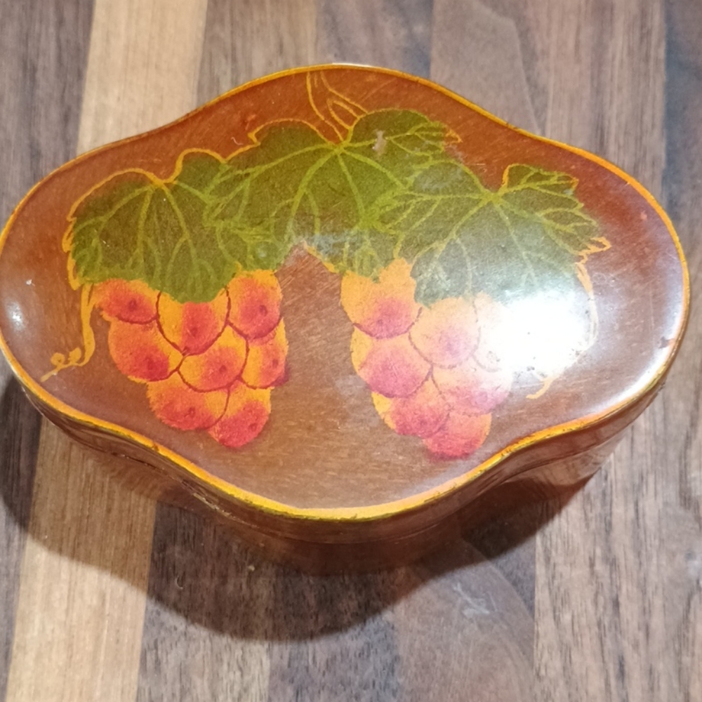 Vintage Lacquered Trinket Box with Grapes Design